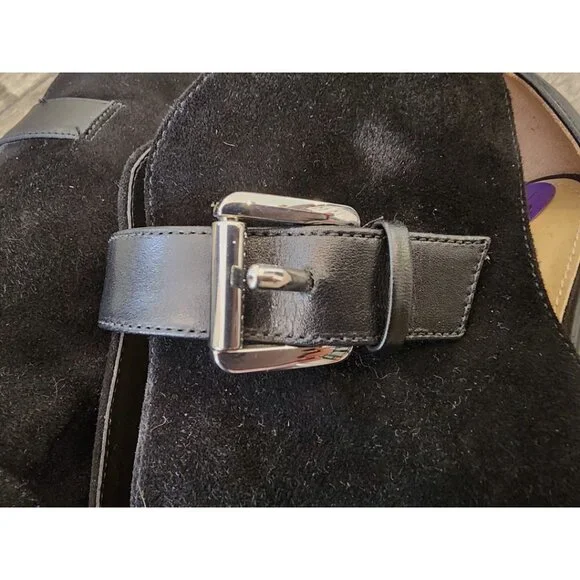 New MICHAEL Kors Black Suede Leather Isabella Open Peep Toe Heels Bootie Shoes - Picture 16 of 16